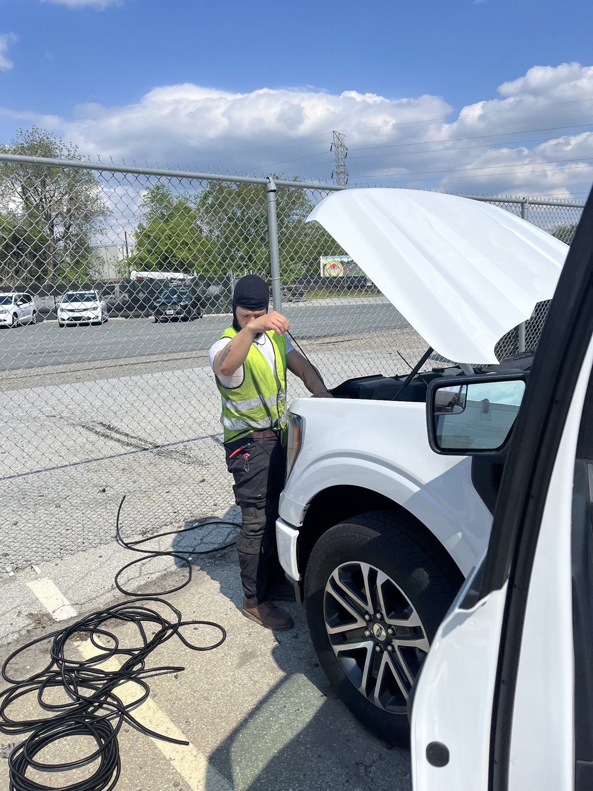 Army Jay's technician performing fleet technology installation on-site